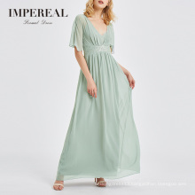 Green Color Slim Waist Design New Design Flare Chiffon Prom Evening /Prom Dress